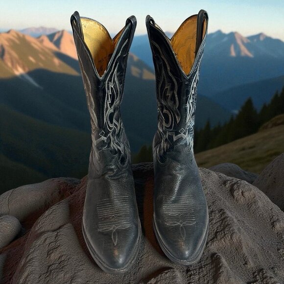 Tony Lama 6250 Black Shrunken Shoulder Leather Boots Mens Size 12 EE - Picture 2 of 8